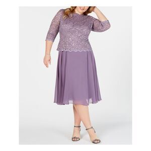 NWT ALEX EVENINGS WOMAN Purple 3/4 Sleeve Midi Dress 22W